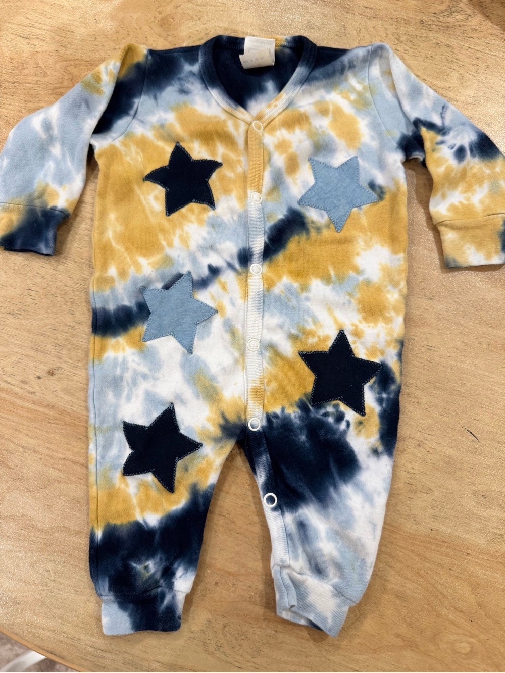 Baby 100% Cotton Tie-Dye Star Onesie Romper - Yellow & Navy Sz. 6-9 months